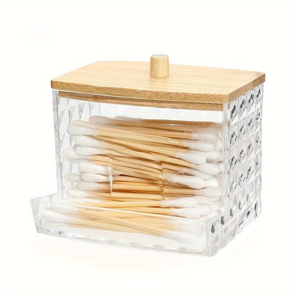1pc Clear Acrylic Swab Holders With Wooden Lid, Dust-proof Storage Jars For Swab, Jewelry, Powder Puffs, Beauty Eggs, Household Storage Organizer For Dresser, Desktop, Bathroom, Home, Dorm - Image 5