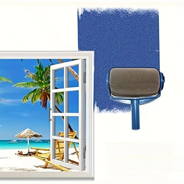 1pc Multifunctional Sponge Paint Roller Brush with Telescopic Handle – Thick, Durable Plastic Fiber Bristles for Effortless Wall Painting, No Dead Angle Coverage, Blue & White Design - Image 14