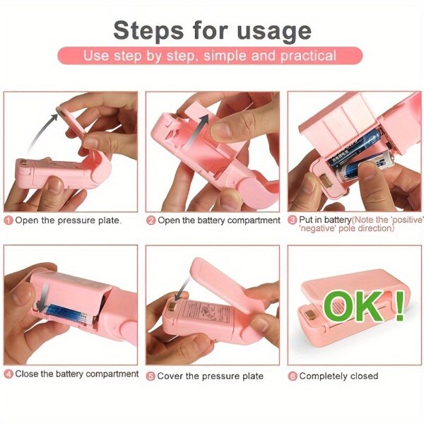 1pc Mini Handheld Snack Sealer – Compact ABS Plastic Bag Sealer for Freshness, Easy-to-Use Kitchen Gadget in White/Pink, Battery Operated (AA Batteries Not Included), Mini Bag Sealer - Image 19