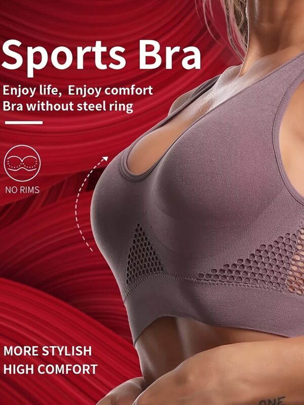 Women's Seamless Sports Bra with Pads - Breathable, High-Stretch, Wireless Mesh Yoga & Running Top, Solid Color Activewear - Image 10