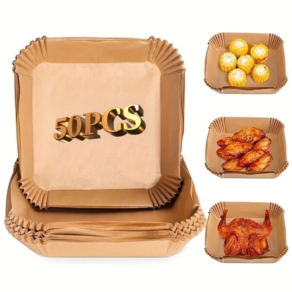 10/50/100pcs Disposable Square Paper Air Fryer Liners, 6.3'' Large Size Paper Basket Bowls, Non-Stick Baking Trays, Oven Accessories, Multi-Functional Kitchen Gadgets & Accessories - Image 3