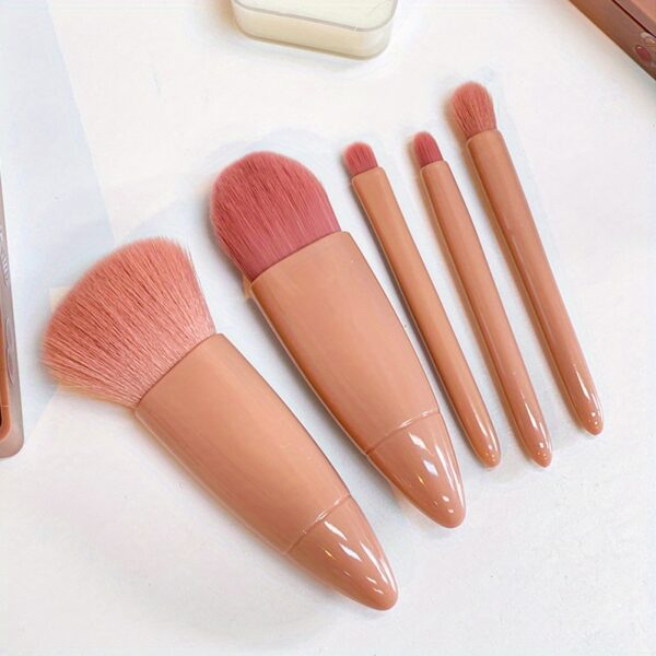 5pcs/set Portable Mini Makeup Brush Set With Mirror And Case - Soft Fiber Hair Powder And Eye Shadow Brushes For Professional Beauty Tools - Image 17