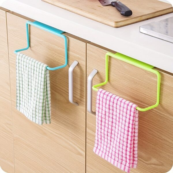1pc Hanging Towel Rack, Towel Holder For Kitchen Toilet Cabinet Door, Bathroom Free Punch Wall Hanging Towel Hanger