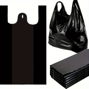 100pcs Black Plastic Bags with Handles, Large Black Supermarket Bags, Black T-Shirt Shopping Bags, Wholesale 52.07cm X 32.0cm, 35 Micron Heavy Duty