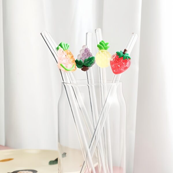 1pc/5pcs Fruit-Themed Glass Straws - Reusable Colorful Bendy Straws with Strawberry, Pineapple, Carrot & Grape Designs for Summer Iced Drinks, Birthday Parties, Gifts for Mom, Dad, Youngsters, Boyfriend & Girlfriend, Food Safe & High-Quality, Gift for Couples | Fruitthemed Designs | Bendy Glass Straws - Image 9