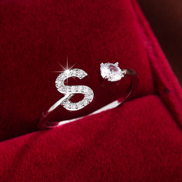 Adjustable Copper Ring With Four-claw Round Zirconia, Featuring The 26 English Letters Of Fashion Trend. - Image 55