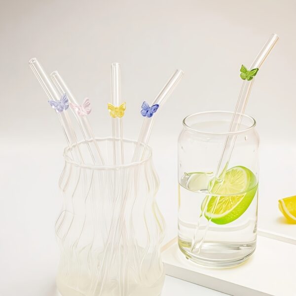 1pc/5pcs Butterfly Pattern Glass Straws - Spring Floral Theme, Heat-Resistant Curved Straws for Cold Drinks, Milk Tea, Juice, Perfect Mother’s Day Gift for Mom, Wife, and Girlfriend, Food-Safe Glass Material - Image 6