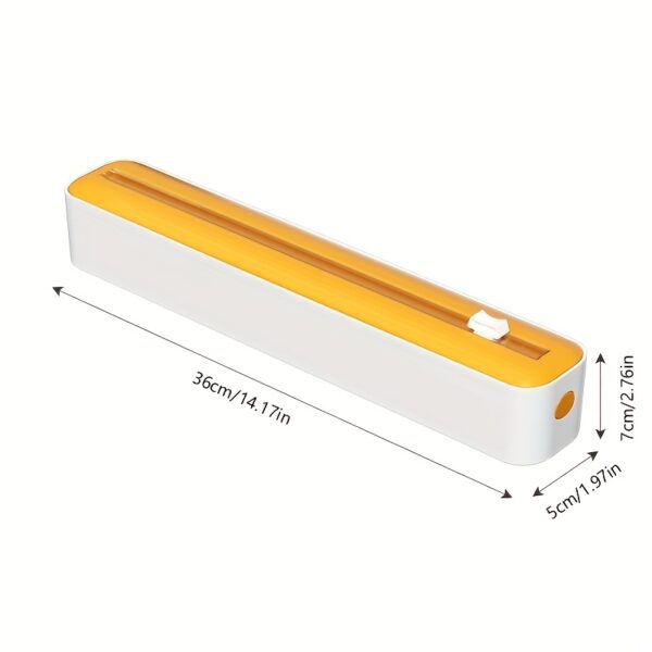 Dual-Action Fresh Wrap Dispenser & Cutter – Multi-Purpose Kitchen Sealer for Plastic, Tin Foil, Baking Paper & Wax Sheets – Reusable Packaging Machine with Orange Accents – Sleek White & Black Design, Kitchen Packaging Tool | Sleek Appliance Design | Dura - Image 3