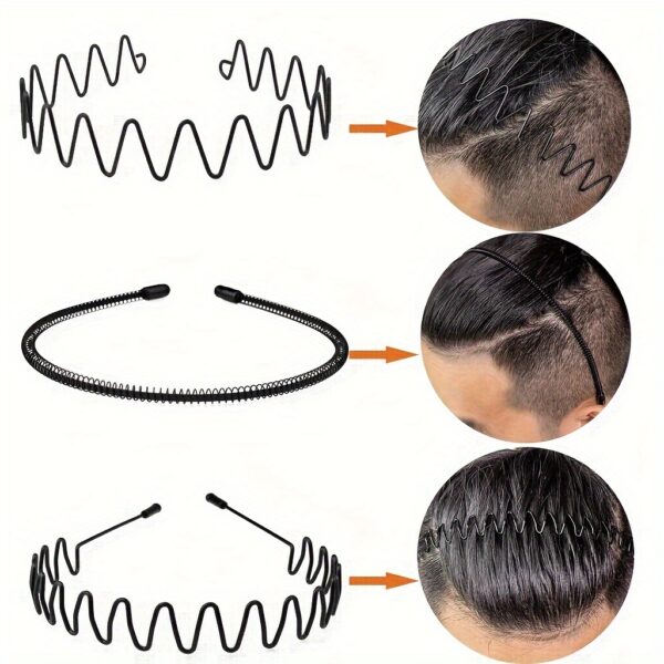 Non-Slip Elastic Black Wavy Metal Headband - Hair Band for Outdoor Sports & Fashion Accessory, Men's Spring Hair Clip - Image 4