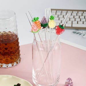 1pc/5pcs Fruit-Themed Glass Straws - Reusable Colorful Bendy Straws with Strawberry, Pineapple, Carrot & Grape Designs for Summer Iced Drinks, Birthday Parties, Gifts for Mom, Dad, Youngsters, Boyfriend & Girlfriend, Food Safe & High-Quality, Gift for Couples | Fruitthemed Designs | Bendy Glass Straws