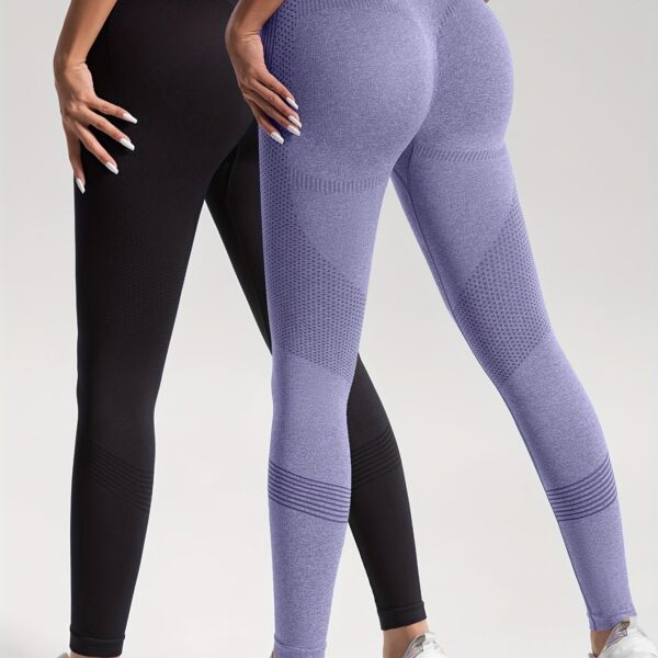 2pcs Solid Color High-Stretch Fitness Yoga Sports Leggings, Soft Breathable Yoga Tight Pants, Women's Activewear - Image 25