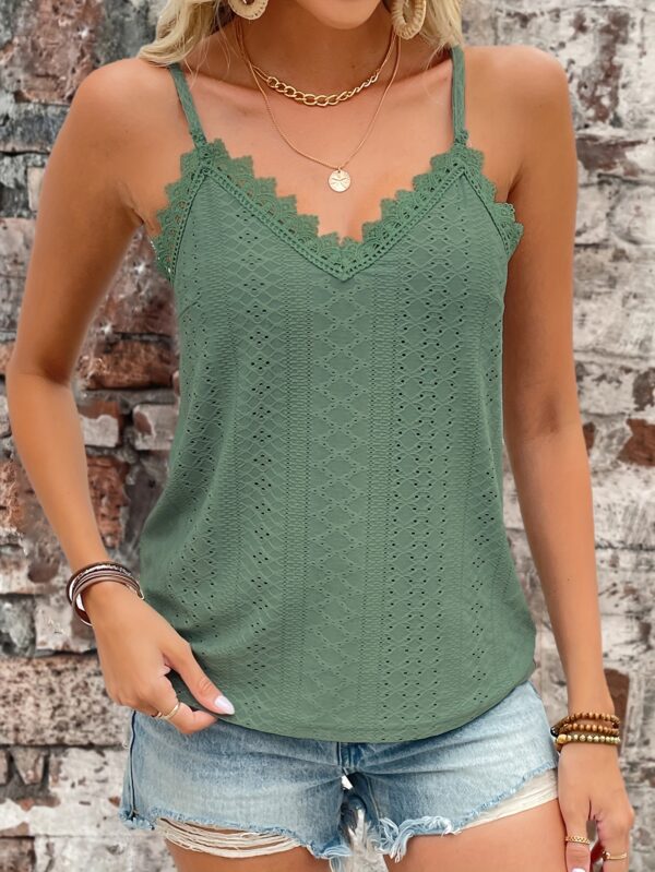 Eyelet Contrast Lace Cami Top, Casual V-neck Spaghetti Strap Top For Summer, Women's Clothing For Coquette/Cute/Y2K Style - Image 55