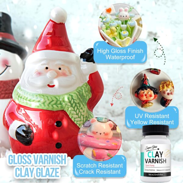 Clay Varnish with Brushes, Acrylic Varnish, Air Dry Clay Glaze, Glaze for air Dry Clay, Ceramics, Oil Painting, Wood, Waterproof, Preventing Crazing & Yellowing. - Image 4