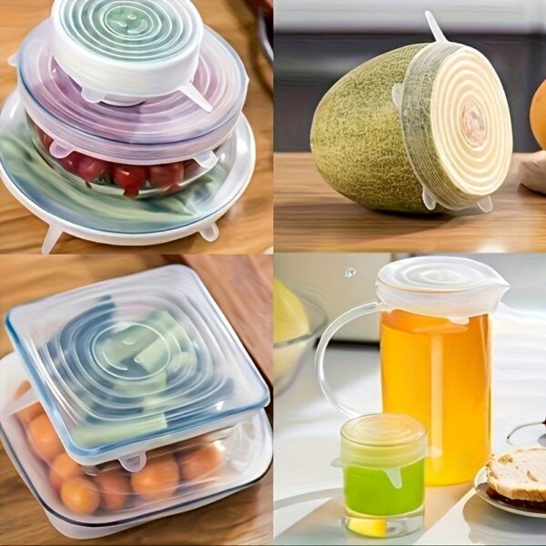 6 Silicone Stretch Lids, Reusable Durable Food Storage Covers for Bowls, Fits Most Containers in 6 Different Sizes, Dishwasher and Refrigerator Safe - Image 6