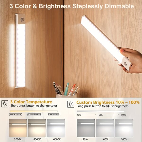 1pc KATHYLIGHT LED Motion Sensor Cabinet Light, Brushed Metal Strip Sconce with Voice Control, Wireless Magnetic USB Rechargeable, Auto-shut-off, Detachable Fixture, Plastic Shade, for Wardrobe, Closet, Kitchen, Stairs, Corridor, Shelf - 800mAh Lithium Ba - Image 2