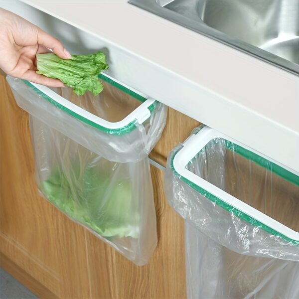 Under-Cabinet Kitchen Trash Bag Holder - Durable Plastic Adhesive Mount Door Back Organizer with Green Clips, Space-Saving Garbage Bag Dispenser for Countertop Clutter Reduction, Trash Can Kitchen - Image 5
