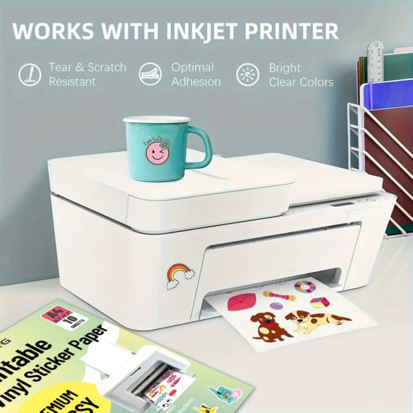 Glossy Waterproof Vinyl Sticker Sheets - 10 Sheets A4 Size (8.3 x 11.7 inches) - Self-adhesive, Compatible with Inkjet & Laser Printers - Image 3
