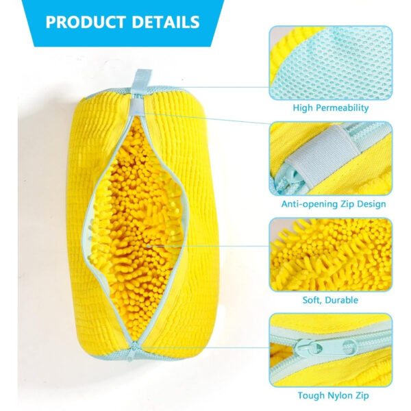 Yellow Shoe Washing Machine Bag for Washer & Dryer - Durable Polyester Laundry Bag with Zipper Closure, Soft Chenille Lining & Fluffy Padding to Protect Sneakers, Tennis Shoes, Casual Footwear, Laundry Bags - Image 2