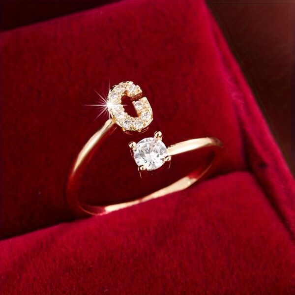Adjustable Copper Ring With Four-claw Round Zirconia, Featuring The 26 English Letters Of Fashion Trend. - Image 21