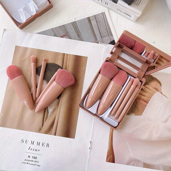 5pcs/set Portable Mini Makeup Brush Set With Mirror And Case - Soft Fiber Hair Powder And Eye Shadow Brushes For Professional Beauty Tools - Image 19
