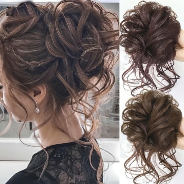 Add Volume and Style with Synthetic Messy Curly Hair Bun Chignon Scrunchy Hair Band! Hair Accessories Halloween Christmas - Image 2