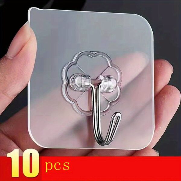 10pcs of Strong Adhesive Kitchen Hooks Adhesive Suction Cups Punch-Free Suction Cups Bathroom Wall-Mounted Toilet Wall Traceless Adhesive Hooks Towel Hook Combination Multi-Functional Hanging Convenient Storage Wall Hooks, Utility Hooks - Image 3