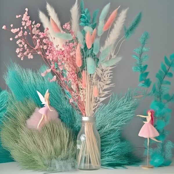 26pcs Set Of Pink Dried Flower Ribbon Vases - Including Teenage Breath, White Pampas Grass, Turquoise Roskus, And Pink/blue Bunny Flowers | Perfect for DIY Jewelry Making - Image 9