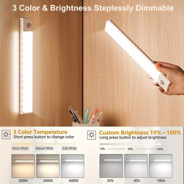 1pc KATHYLIGHT LED Motion Sensor Cabinet Light, Brushed Metal Strip Sconce with Voice Control, Wireless Magnetic USB Rechargeable, Auto-shut-off, Detachable Fixture, Plastic Shade, for Wardrobe, Closet, Kitchen, Stairs, Corridor, Shelf - 800mAh Lithium Ba - Image 22