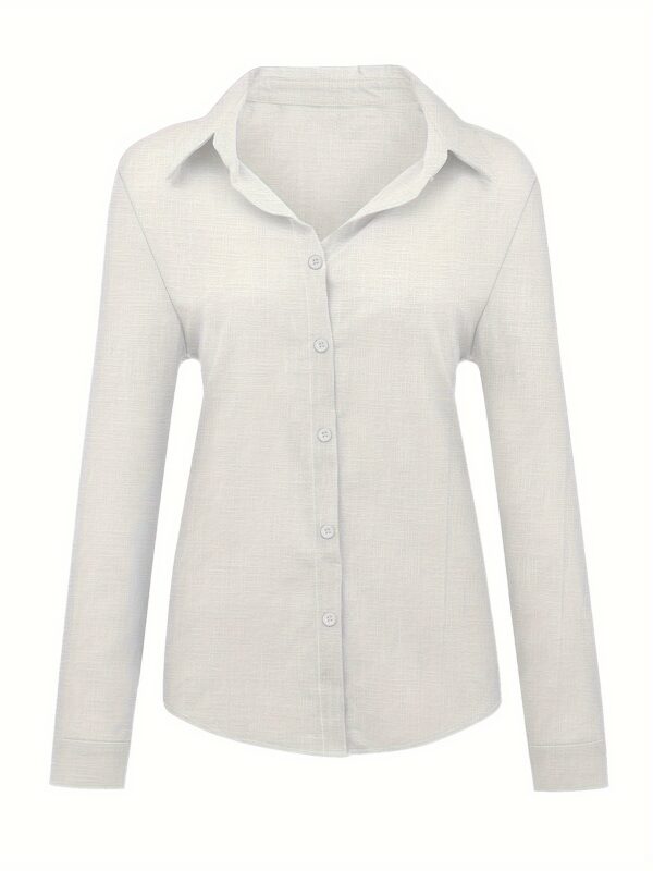 Women's Light Blue Linen Shirt - Elegant Casual Loose Fit Long Sleeve Blouse with V-Neck & Semi-Sheer Design, Machine Washable Spring/Fall Top for Casual or Formal Outfits, Fall Wardrobe, Relaxed Style, Breathable Fabric, Versatile Clothing, Stylish Outfi - Image 21