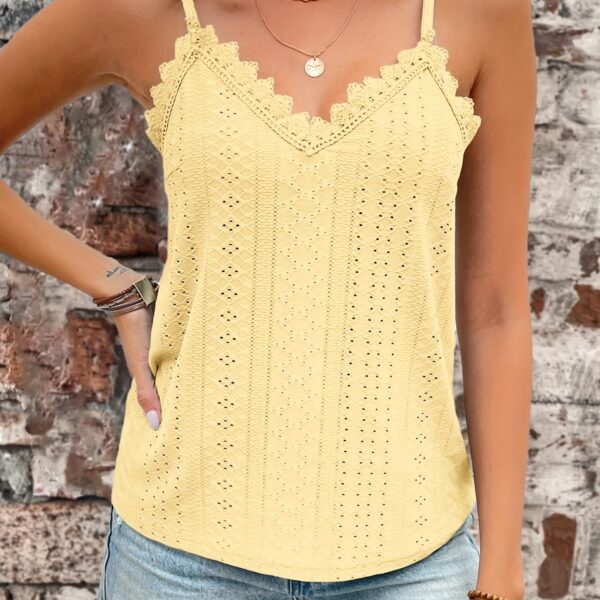 Eyelet Contrast Lace Cami Top, Casual V-neck Spaghetti Strap Top For Summer, Women's Clothing For Coquette/Cute/Y2K Style - Image 14