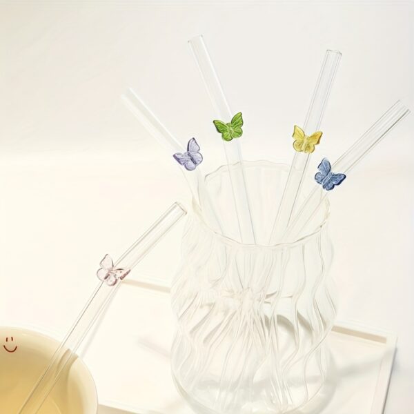 1pc/5pcs Butterfly Pattern Glass Straws - Spring Floral Theme, Heat-Resistant Curved Straws for Cold Drinks, Milk Tea, Juice, Perfect Mother’s Day Gift for Mom, Wife, and Girlfriend, Food-Safe Glass Material - Image 10