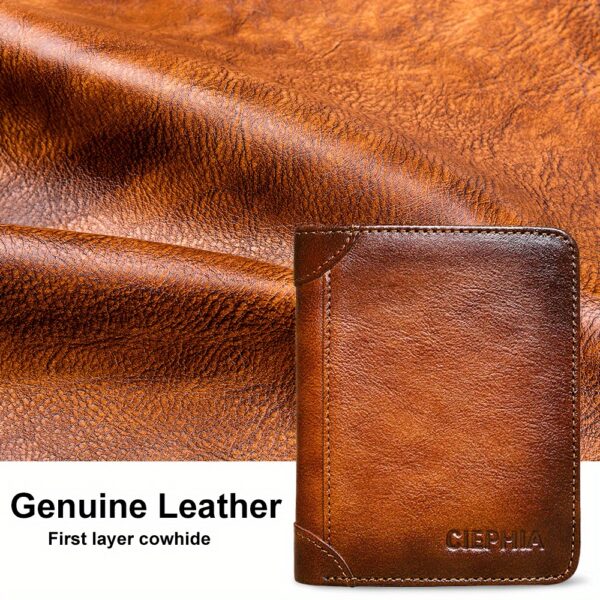 1pc CIEPHIA Vintage Genuine Leather RFID Blocking Wallet for Men - Slim, Multi-Functional ID & Credit Card Holder, Deep Brown with Embossed Logo, Ideal Gift for Valentine's Day - Image 22