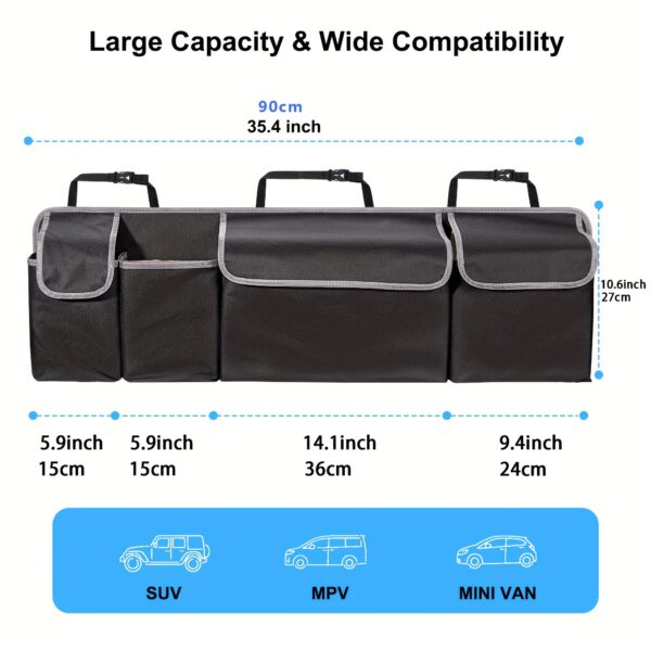 Universal Fit Car Seat Back Organizer, Large Capacity 600D Oxford Fabric with Multiple Pockets, Polyester Fiber Material, Vehicle Storage Solution - Image 2