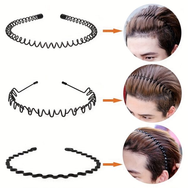 Non-Slip Elastic Black Wavy Metal Headband - Hair Band for Outdoor Sports & Fashion Accessory, Men's Spring Hair Clip - Image 6
