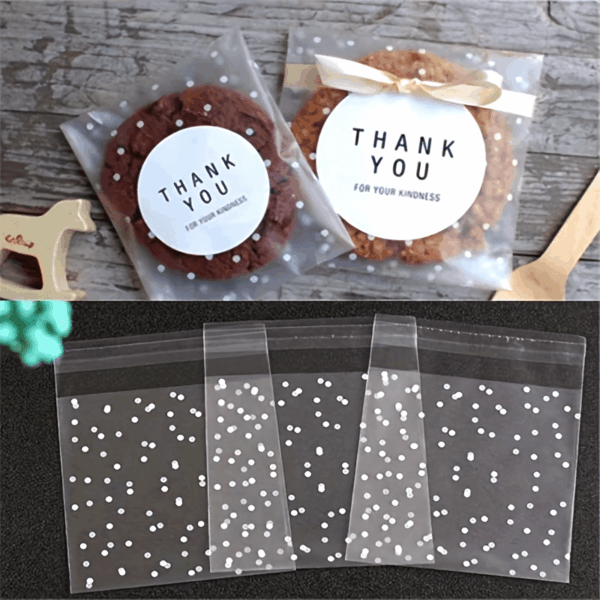 [100 Pcs White Dots Bags] 100 Pcs Frosted Self Adhesive White Dots Bags | Clear Plastic Treat Bags For Cake, Chocolate, Candy, Snack Wrapping, Goodie Bags, Goody Bags, Gift Pouches For Party Supplies - Image 13
