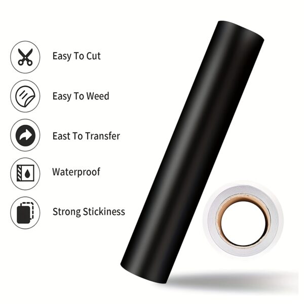 1 Roll Black Adhesive Vinyl, 12 Inch x 25 Feet, Paper Material, Permanent Adhesive for Crafts, Hole Punchers & Vinyl Cutter, Easy to Cut, Weed, Transfer & Apply, Waterproof & Strong Stickiness - Image 5