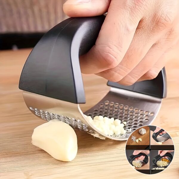 Stainless Steel Manual Garlic Press with Ergonomic Black Handle - Multi-Functional Kitchen Tool for Crushing Garlic, No Electricity Needed, Durable & Easy to Clean, Garlic Crusher - Image 13