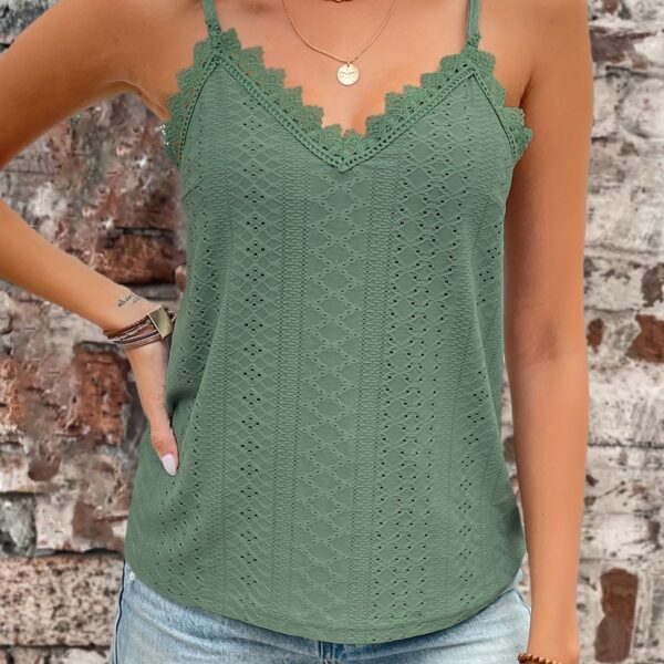 Eyelet Contrast Lace Cami Top, Casual V-neck Spaghetti Strap Top For Summer, Women's Clothing For Coquette/Cute/Y2K Style - Image 12
