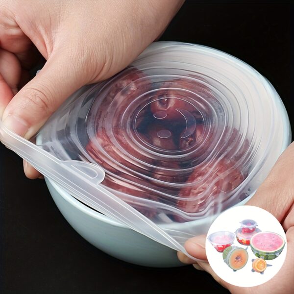 6-Pack Silicone Elastic Lids, Reusable Durable Food Storage Bowl Covers, BPA-Free, Dishwasher & Freezer Safe, Kitchen Accessories - Image 13
