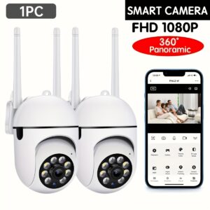 1pc JOOAN Wireless Security Camera, 1080P HD Indoor/Outdoor Cam with Color Night Vision, 2-Way Audio, PTZ Technology, Wall Hanging, App Control, Audio & Motion Alerts, USB Powered, 1920x1080 Resolution, Wi-Fi Smart Home Security Camera with Motion Trackin