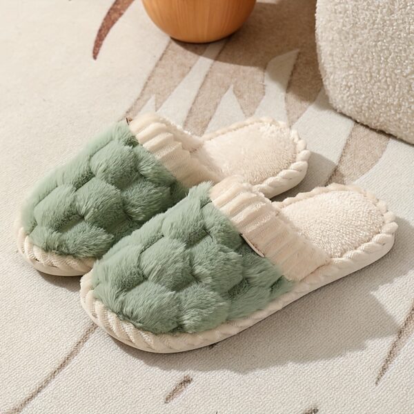 Cozy & Chic Women's Winter Plush Slippers - Soft, Warm Indoor Comfort with Non-Slip PVC Sole, Cream Cuff Detail, Hand Washable - Perfect for Home Relaxation - Image 20
