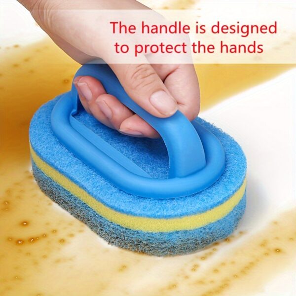 1pc, Sponge Cleaning Brush With Handle, Bathroom Bath And Tile Scrub Brush, Kitchen Cleaning Sponge Wipe, Dishwashing Sponge Brush, Pot Brush, Durable Cleaning Sponge, Power Decontamination, Cleaning Supplies, Back To School Supplies - Image 6