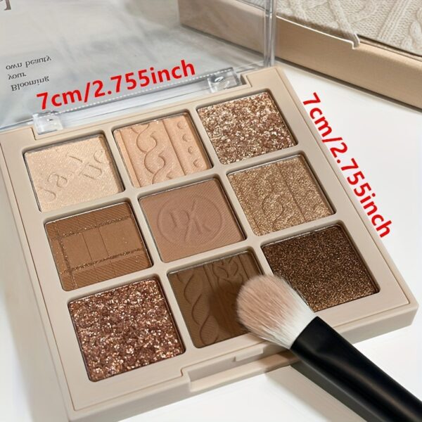 9 Color Eyeshadow Palette, Matte And Shimmer Glitter Brown Eyeshadows Powder, Long Lasting Blendable Eyeshadow Cosmetics - Image 5