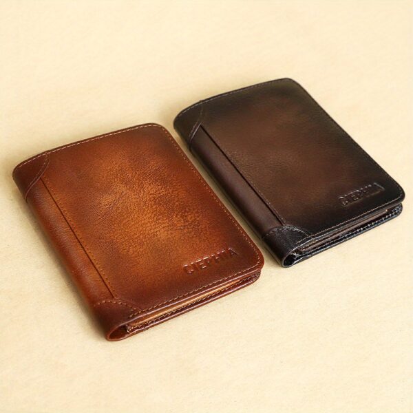1pc CIEPHIA Vintage Genuine Leather RFID Blocking Wallet for Men - Slim, Multi-Functional ID & Credit Card Holder, Deep Brown with Embossed Logo, Ideal Gift for Valentine's Day - Image 25
