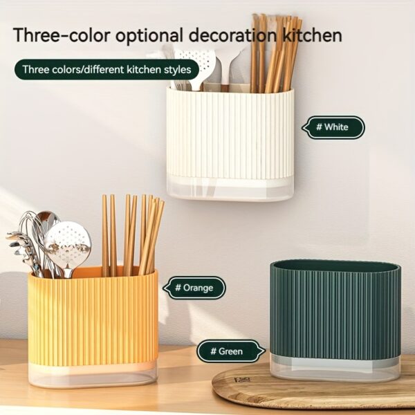 1pc Utensil Holder, Countertop Knife & Fork Storage Drain Box, Multifunctional Plastic Rectangular Drainage Fridge Box, For Spatula, Spoon, Knife, Chopsticks And Fork, Household Storage Supplies - Image 3