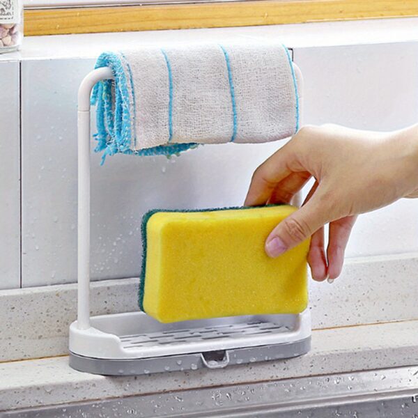 1pc Grey Kitchen Sink Rack Tray Organizer Stand, Kitchen Countertop Rust Proof Sink Accessories, for Sponge, Dish Cloth, Rag, Brush, Scrubber Storage Holder., Kitchen Sink Accessories - Image 6