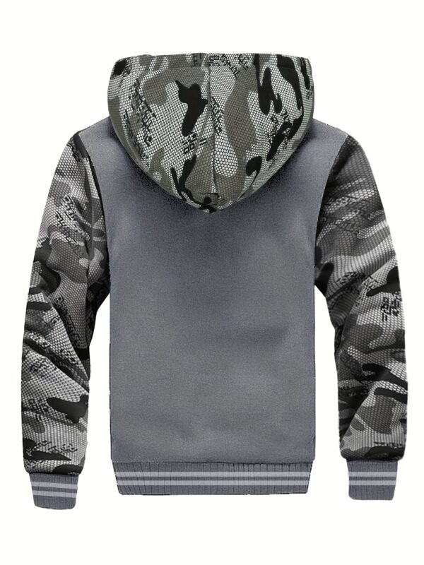Men's Warm Fleece Hooded Jacket, Casual Color Block Jacket Coat For Fall Winter - Image 10