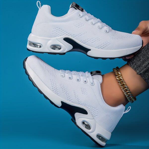 Women's Air Cushion Sneakers, Flying Woven Shock Absorbing Running Shoes, Lace Up Comfortable Outdoor Sports Shoes - Image 4