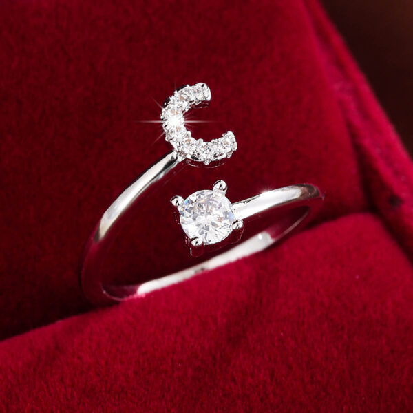 Adjustable Copper Ring With Four-claw Round Zirconia, Featuring The 26 English Letters Of Fashion Trend. - Image 41