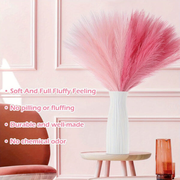 21pcs Boho Chic Artificial Pampas Grass - Soft Pink & White Faux Reed Feathers for Vase Arrangements, Perfect for Home, Wedding, and Farmhouse Decor, 55.88cm Tall Adjustable Stems, Flower Decor - Image 19